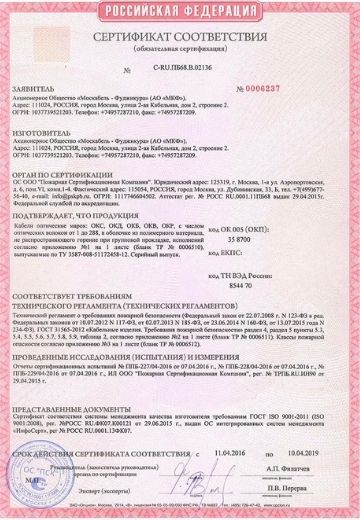 Сертификат пожарной безопасности